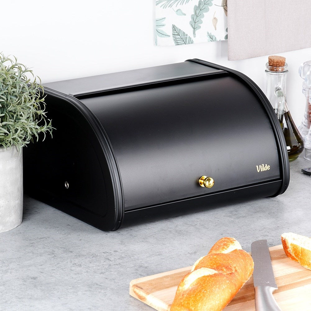Black metal bread bin 30x26.5x17 cm