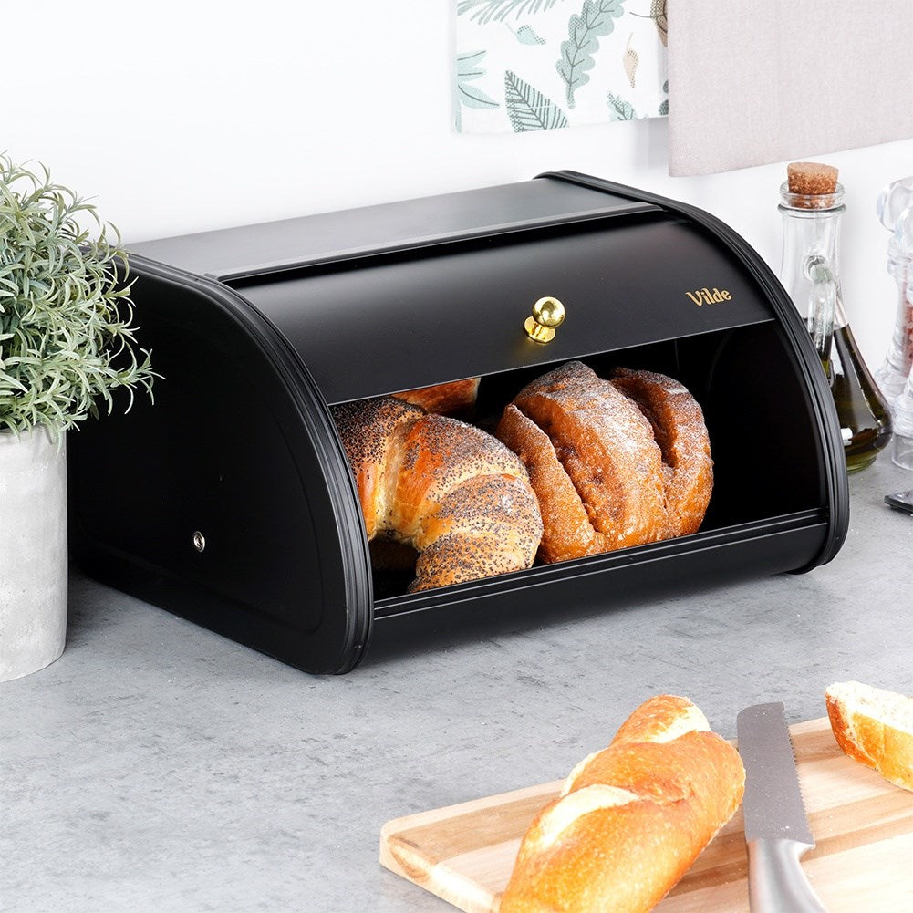 Black metal bread bin 30x26.5x17 cm