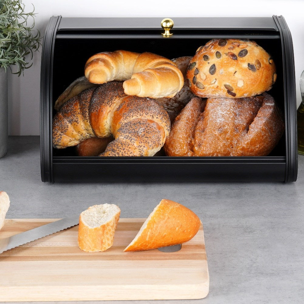 Black metal bread bin 30x26.5x17 cm