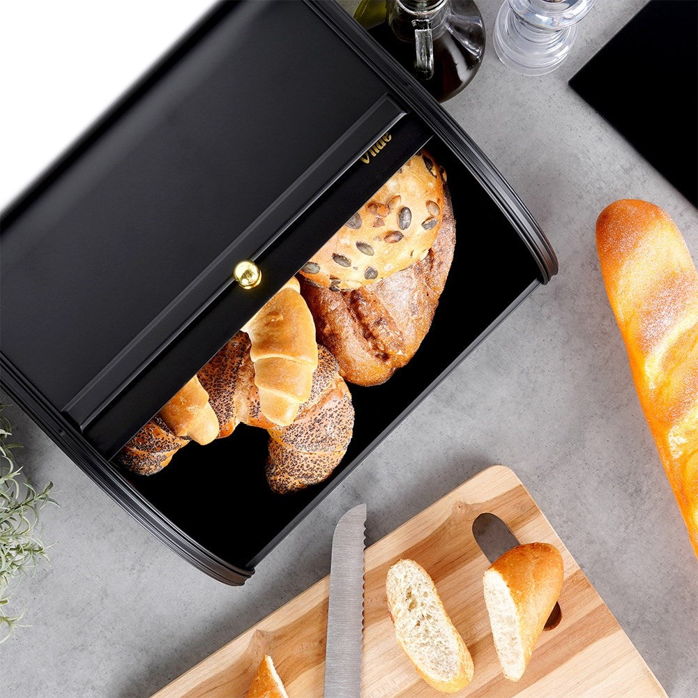 Black metal bread bin 30x26.5x17 cm
