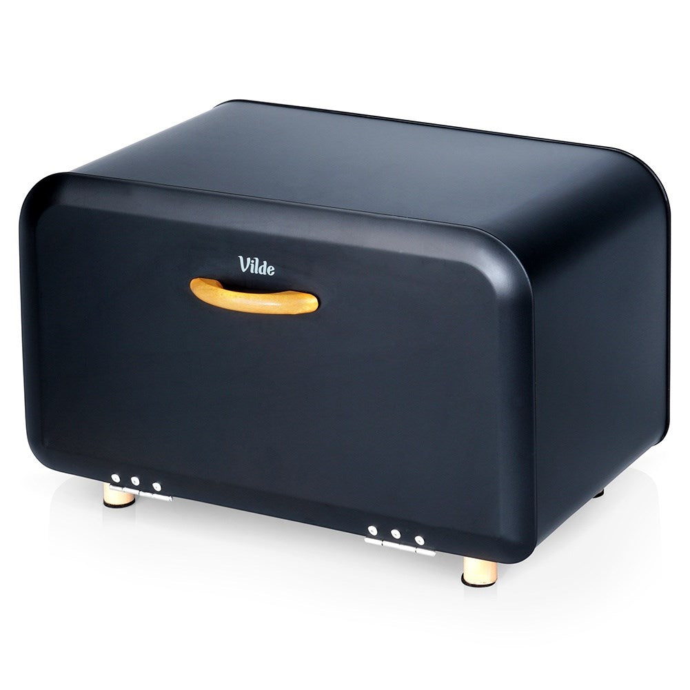 Black metal bread bin 35.5x21x23.5 cm