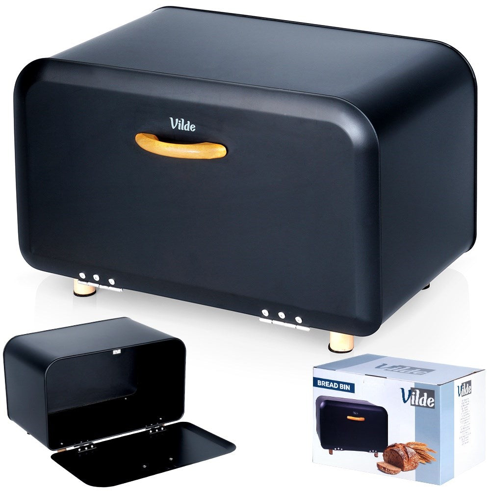 Black metal bread bin 35.5x21x23.5 cm