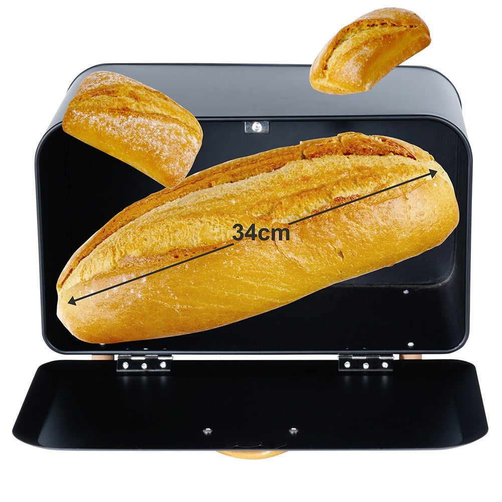 Black metal bread bin 35.5x21x23.5 cm