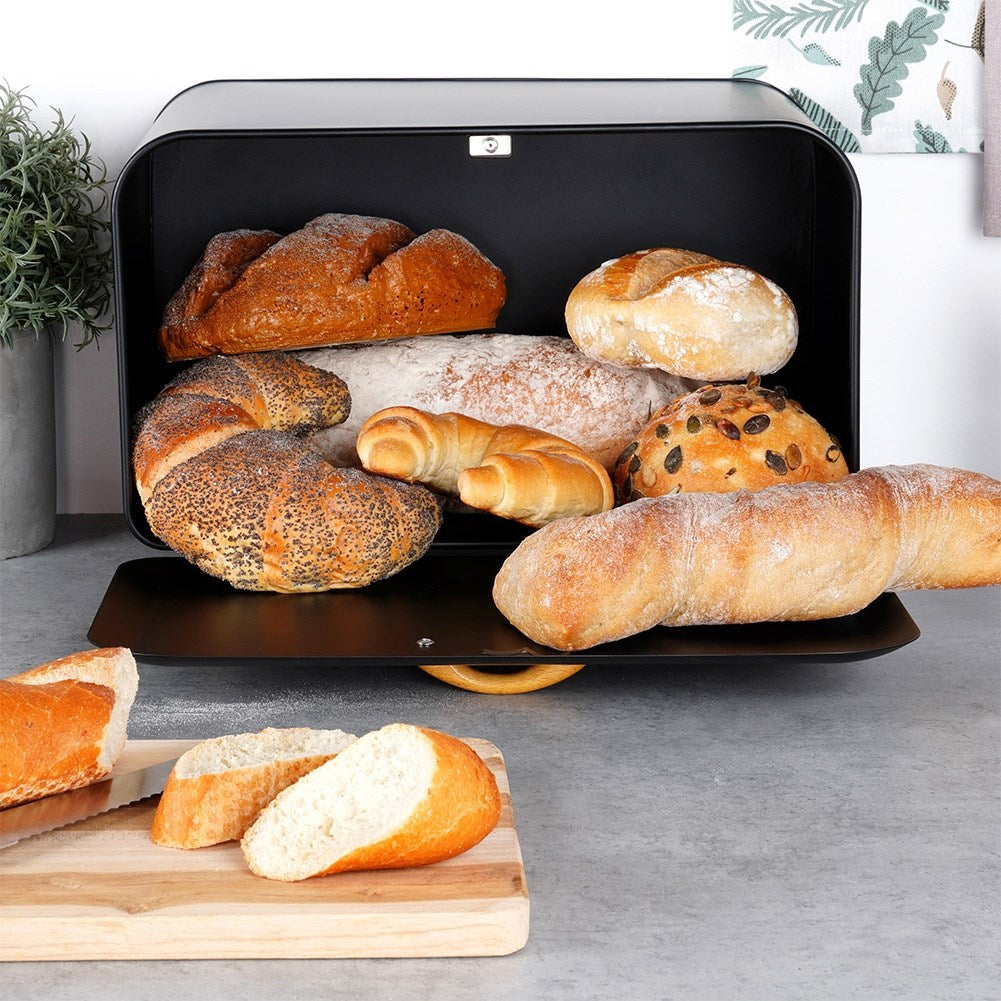 Black metal bread bin 35.5x21x23.5 cm
