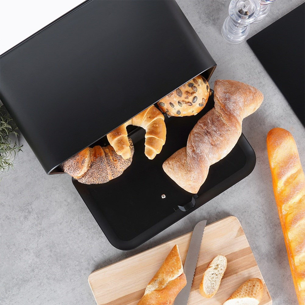 Black metal bread bin 35.5x21x23.5 cm