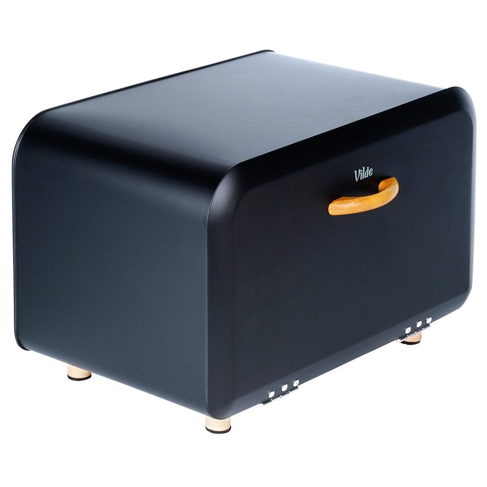 Black metal bread bin 35.5x21x23.5 cm