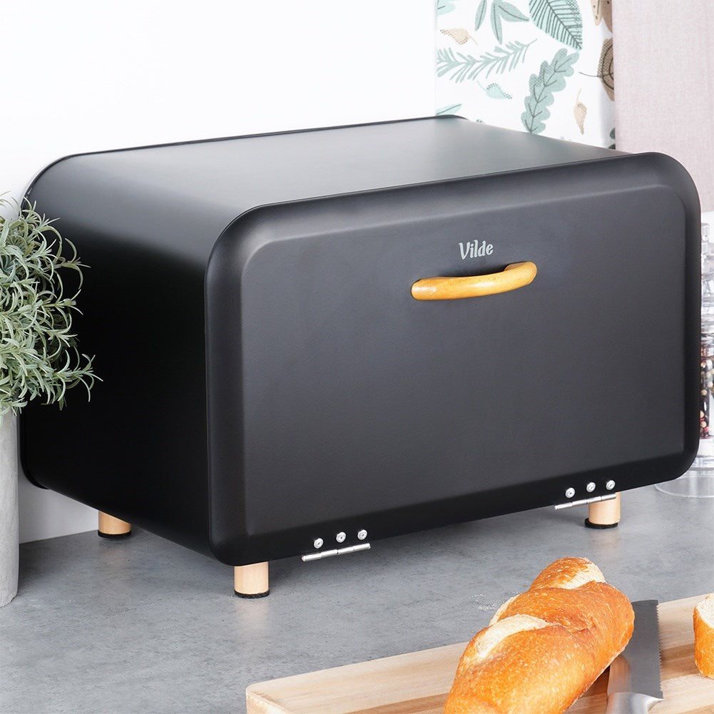 Black metal bread bin 35.5x21x23.5 cm