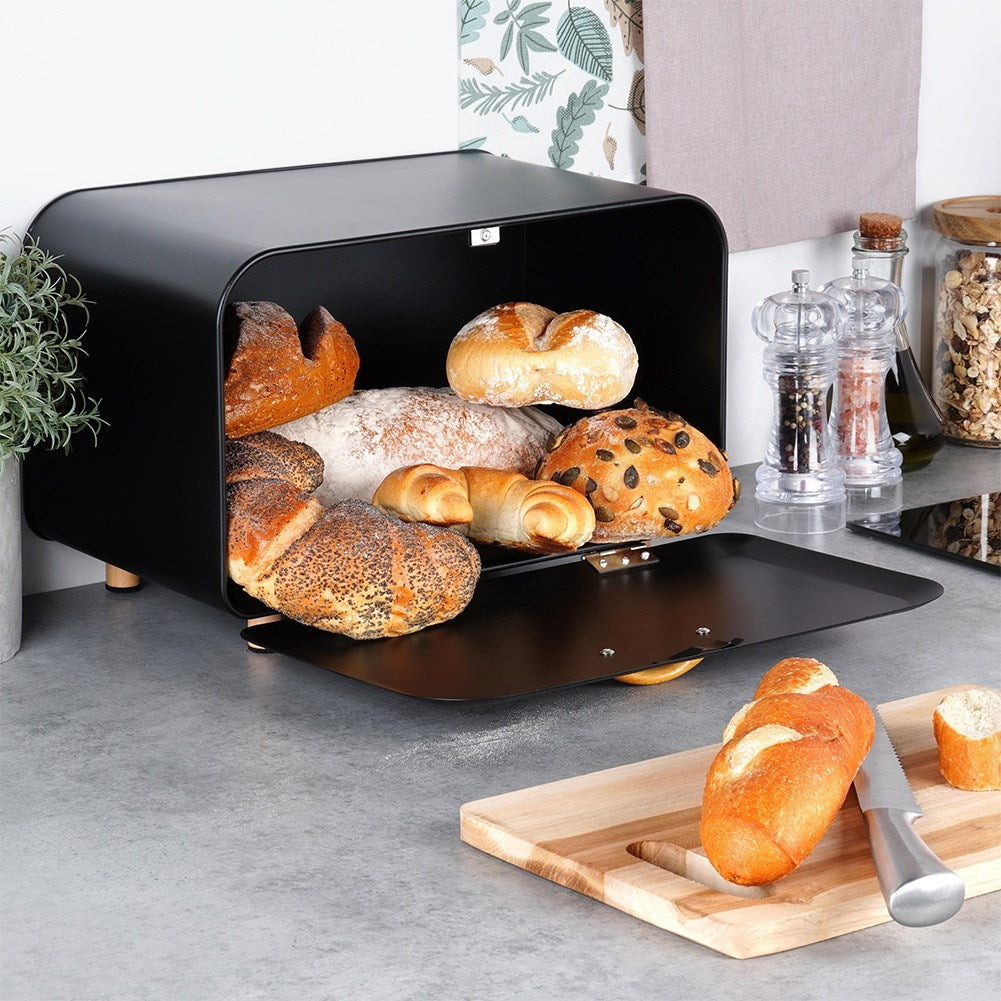 Black metal bread bin 35.5x21x23.5 cm