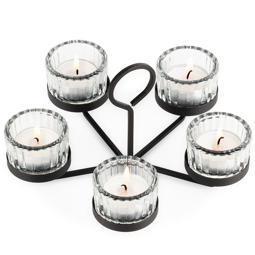 Black metal candlestick with glass inserts for 5 candles 21x21x12 cm