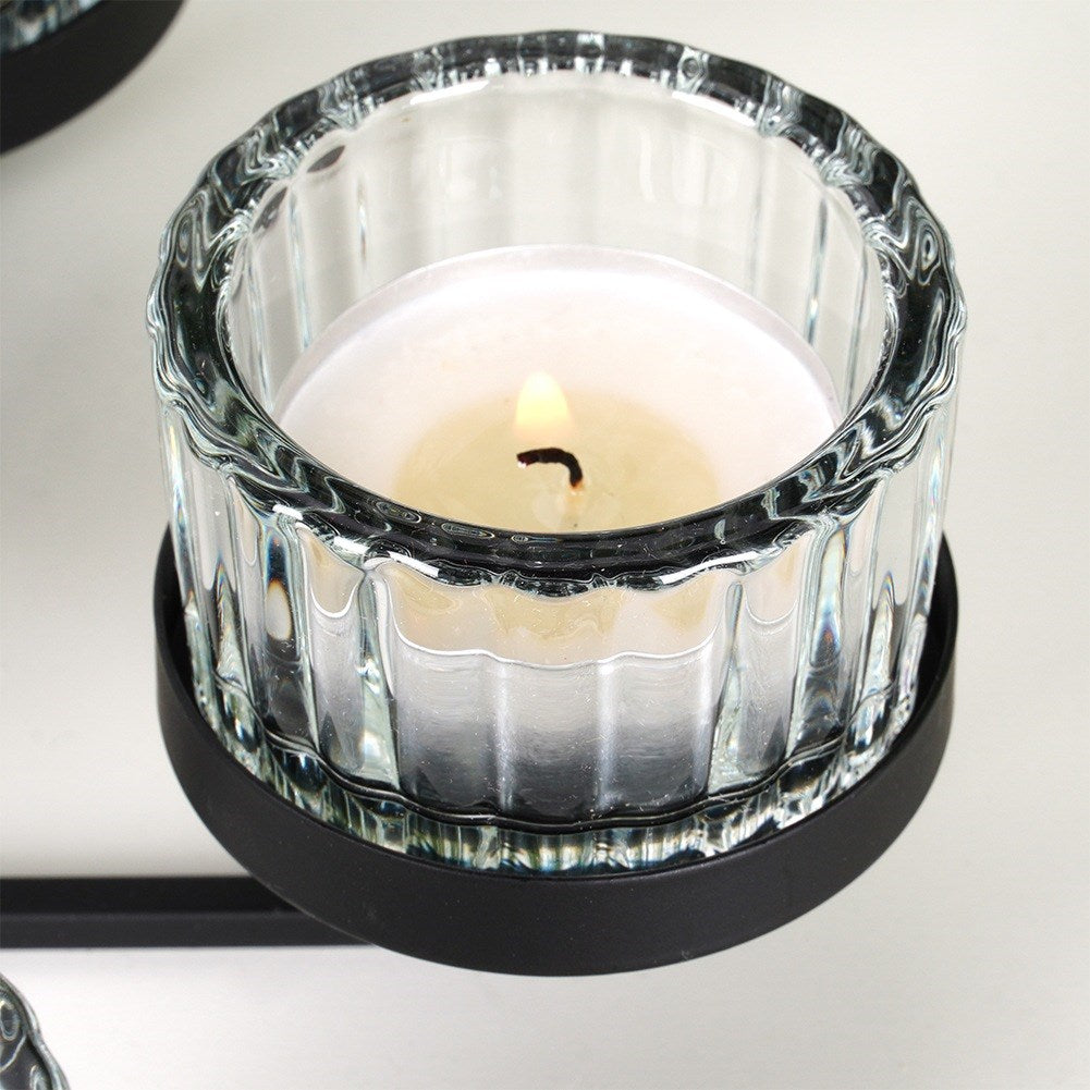 Black metal candlestick with glass inserts for 5 candles 21x21x12 cm
