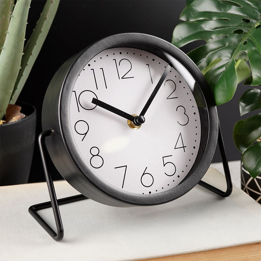Black metal clock for dresser, desk or table