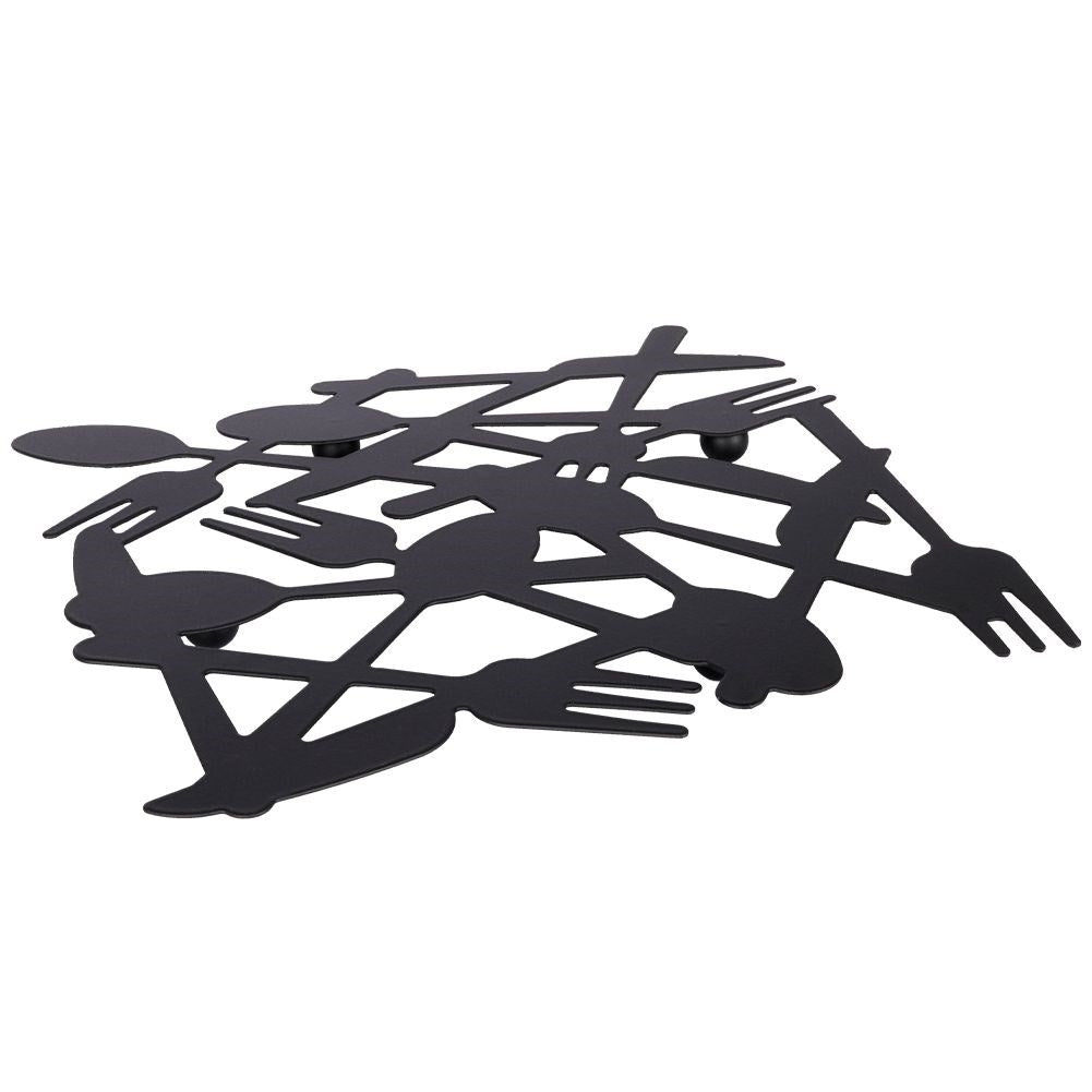 Black metal coaster for hot dishes with a stylish design
