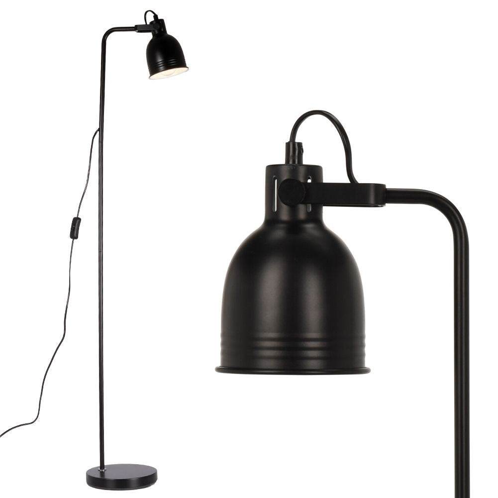 Black metal floor lamp with adjustable white lampshade