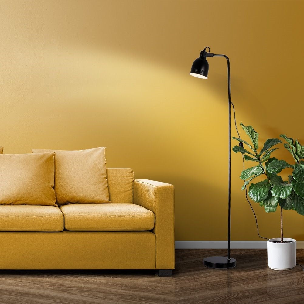 Black metal floor lamp with adjustable white lampshade