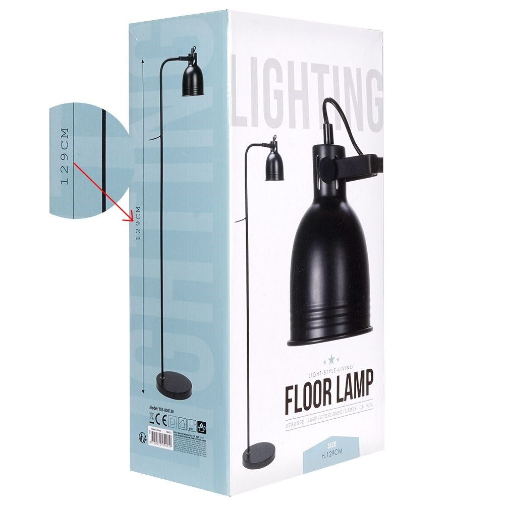 Black metal floor lamp with adjustable white lampshade