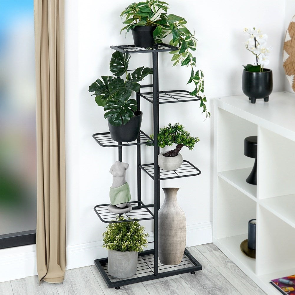 Black metal flower pot with six levels for pots and decorations