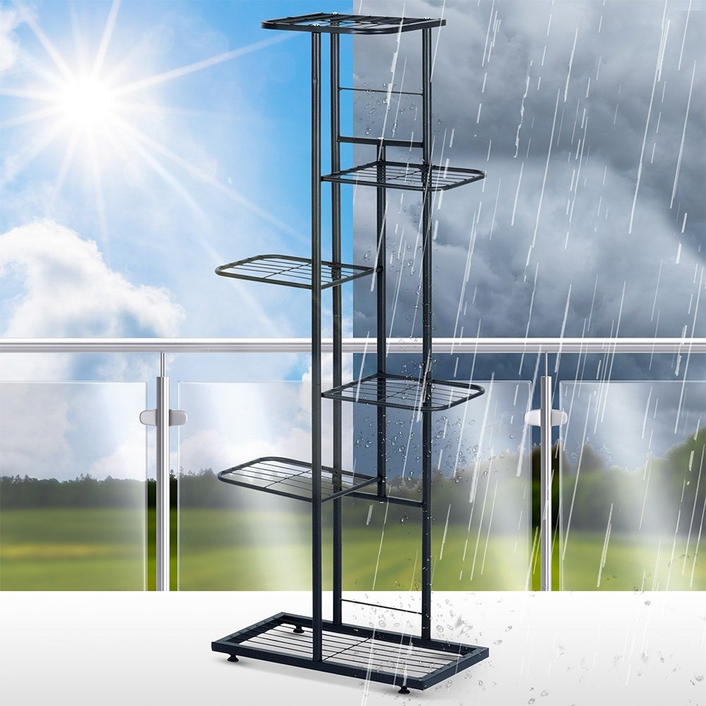 Black metal flower pot with six levels for pots and decorations