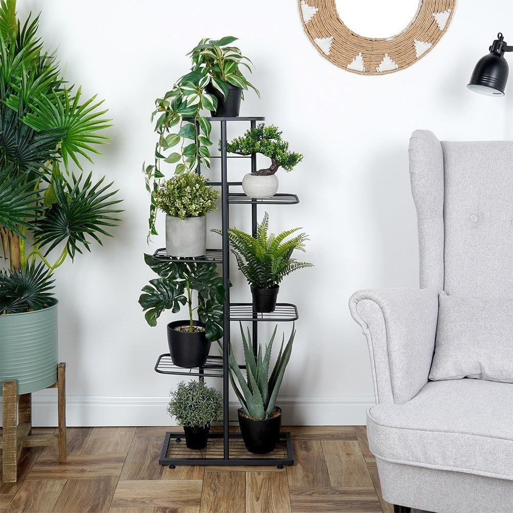 Black metal flower pot with six levels for pots and decorations