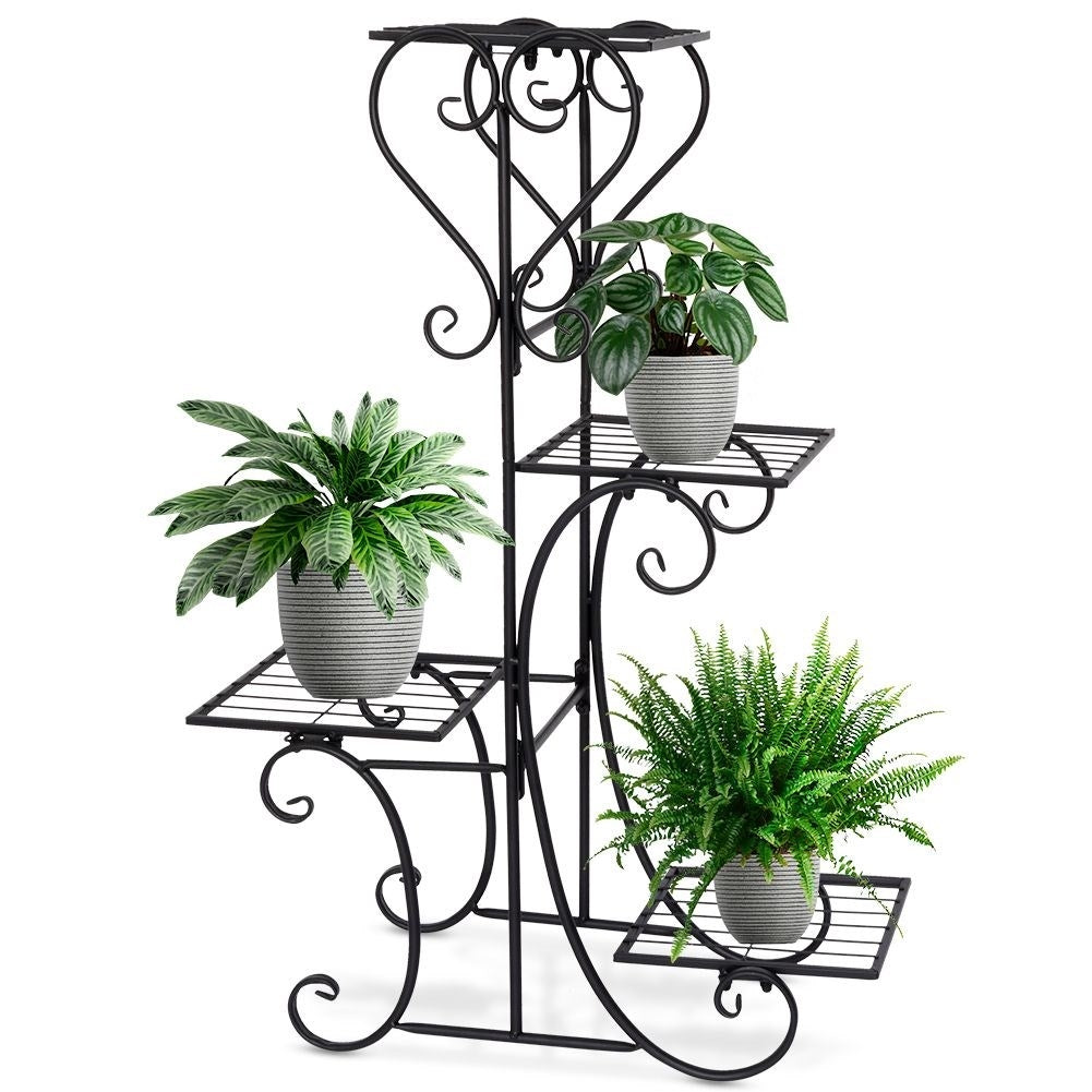 Black metal flower stand with 4 levels for rustic style