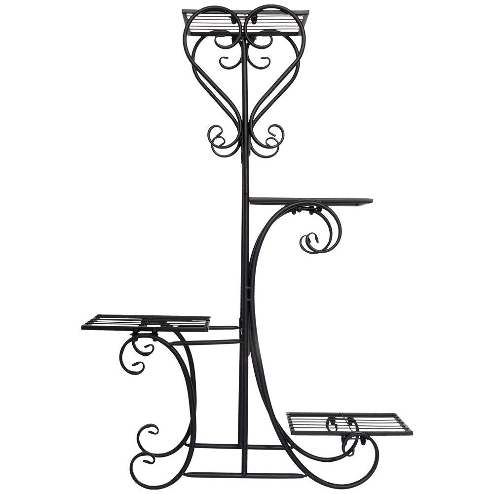 Black metal flower stand with 4 levels for rustic style