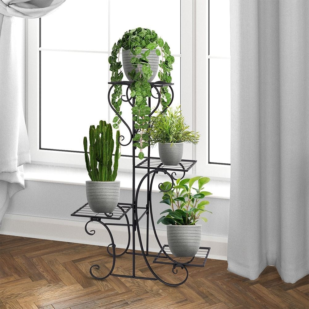 Black metal flower stand with 4 levels for rustic style