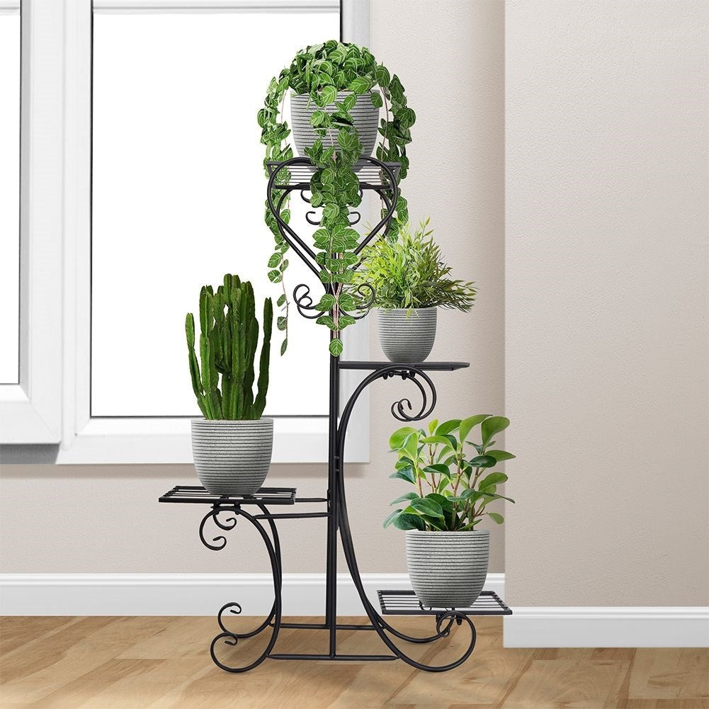 Black metal flower stand with 4 levels for rustic style