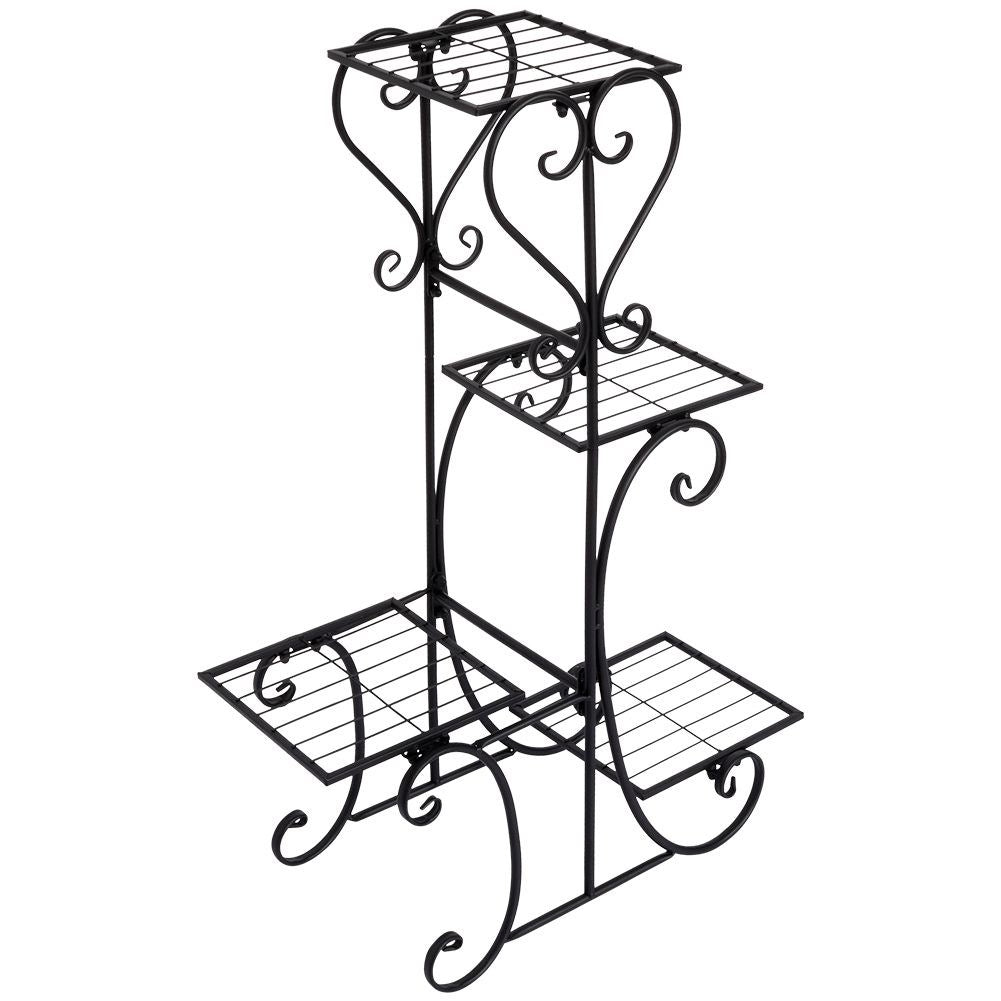Black metal flower stand with 4 levels for rustic style