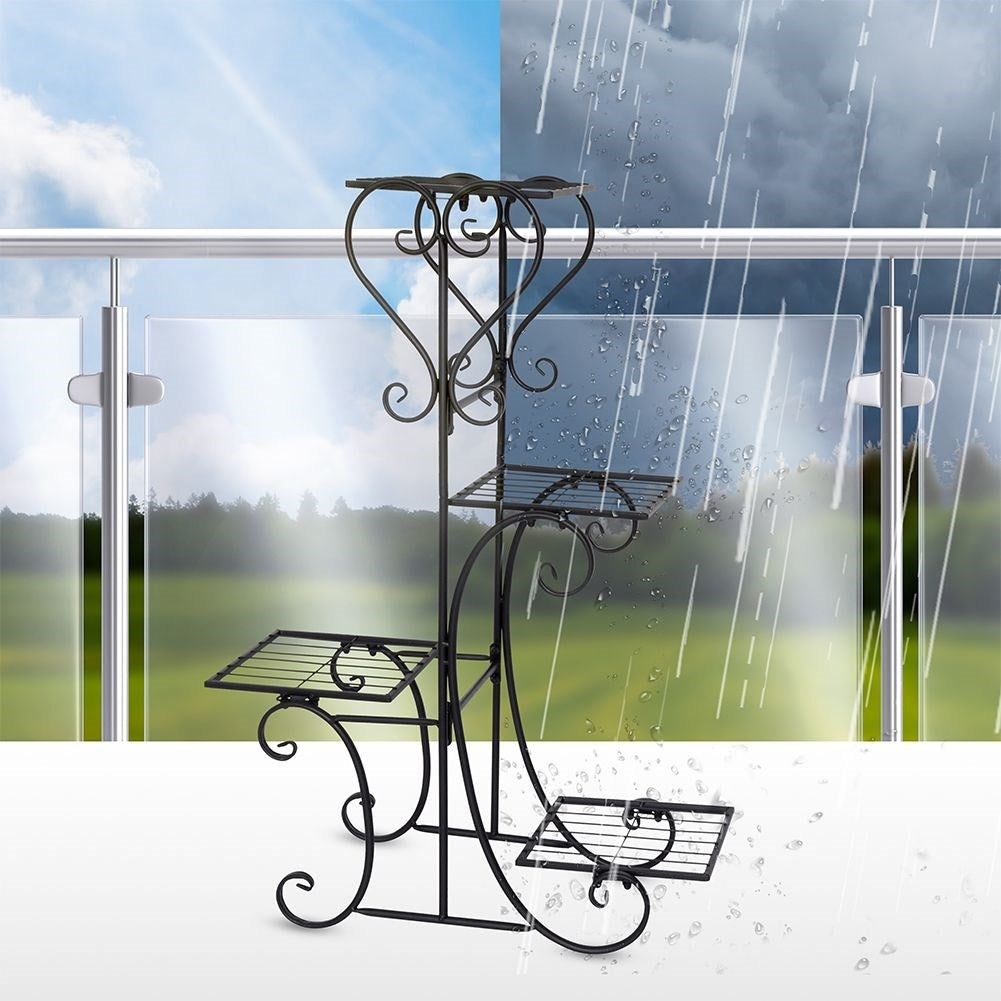 Black metal flower stand with 4 levels for rustic style