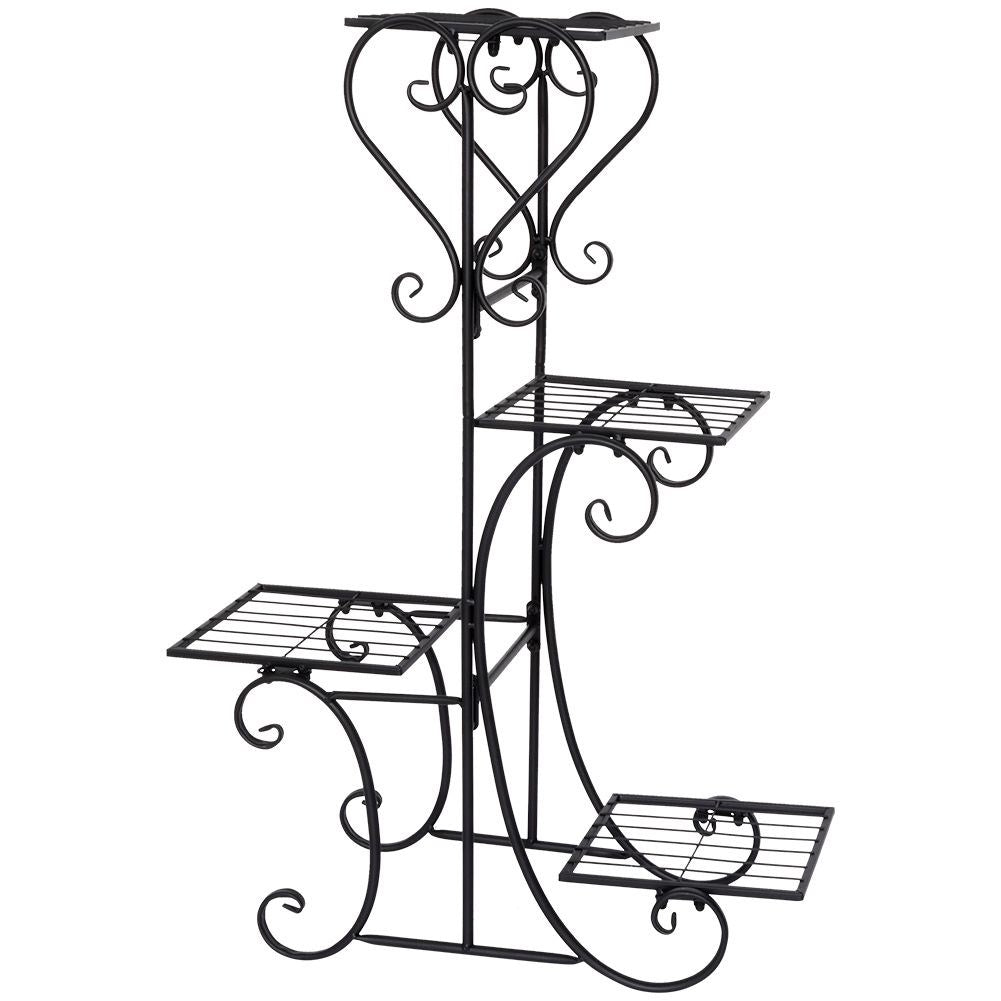 Black metal flower stand with 4 levels for rustic style