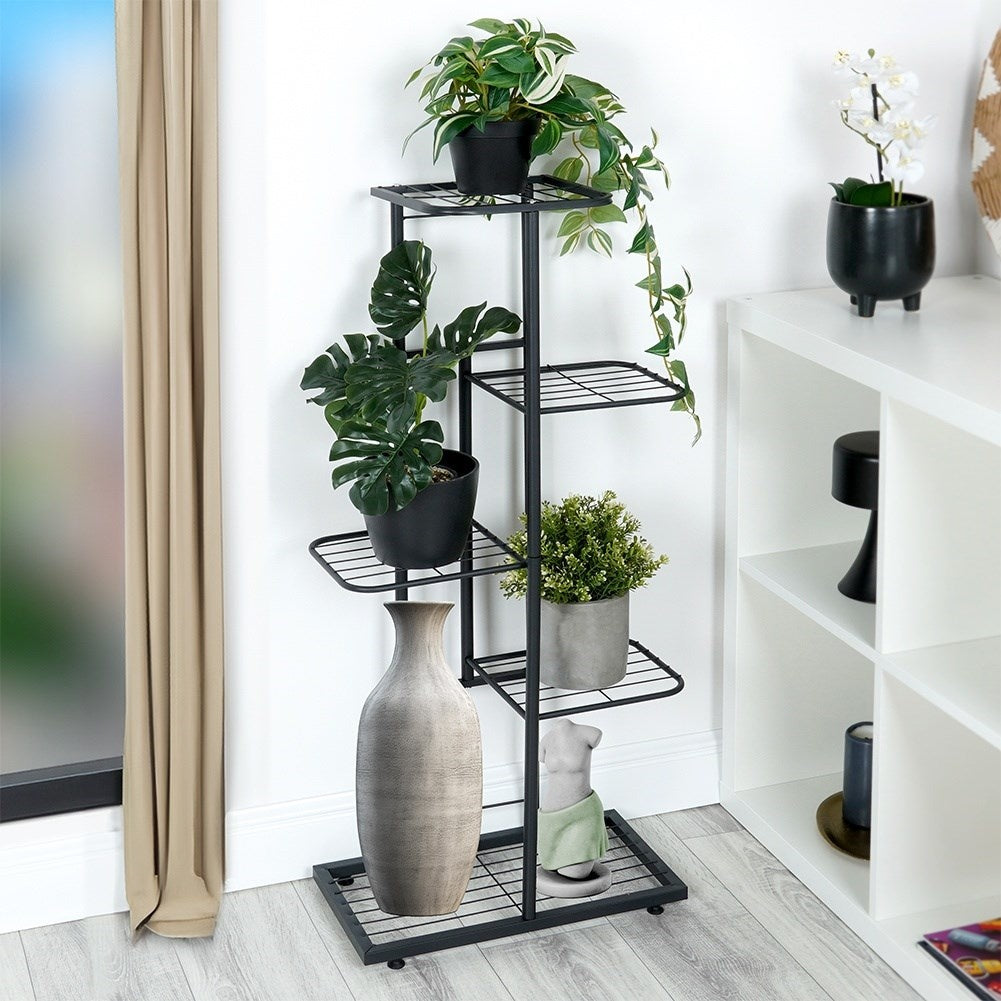 Black metal flower stand with 5 levels in industrial style