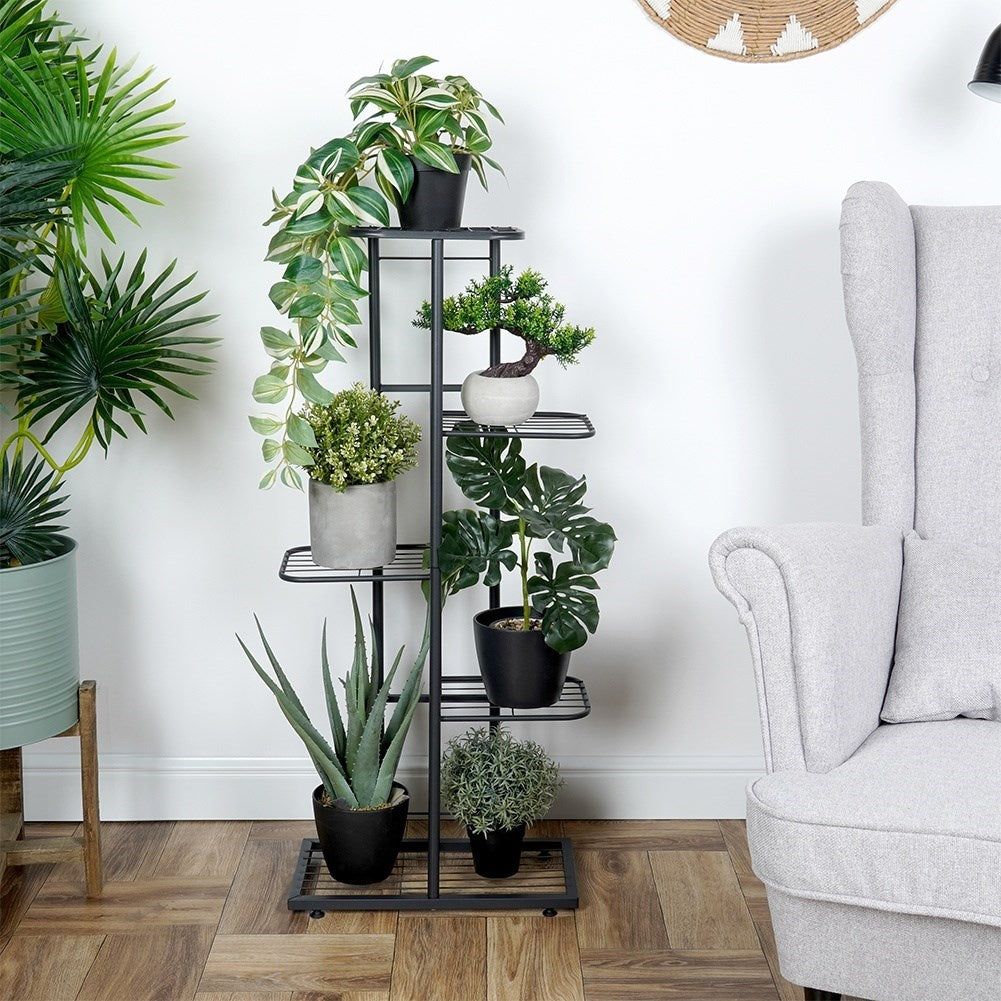 Black metal flower stand with 5 levels in industrial style