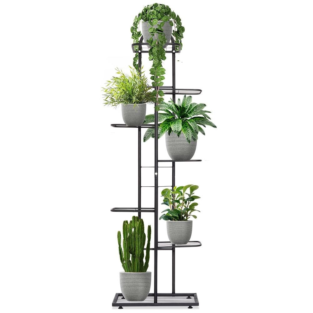 Black metal flower stand with 7 levels for potted plants