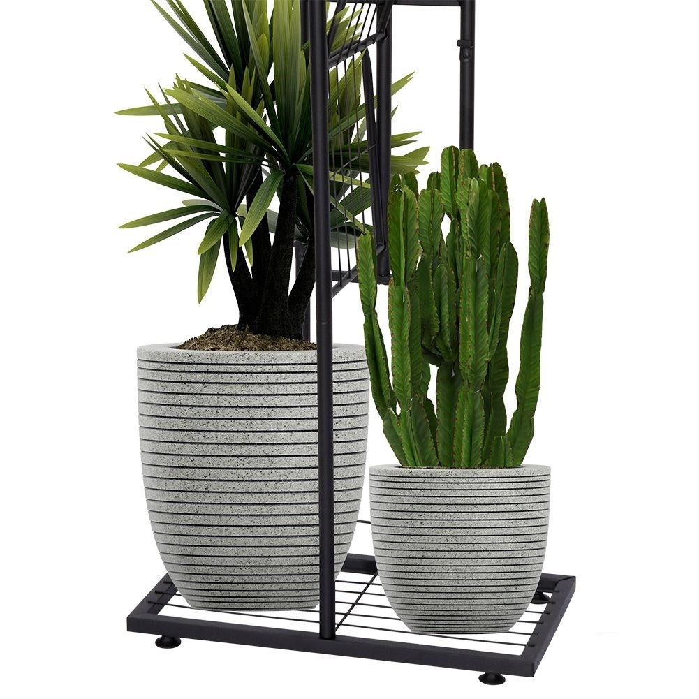 Black metal flower stand with 7 levels for potted plants