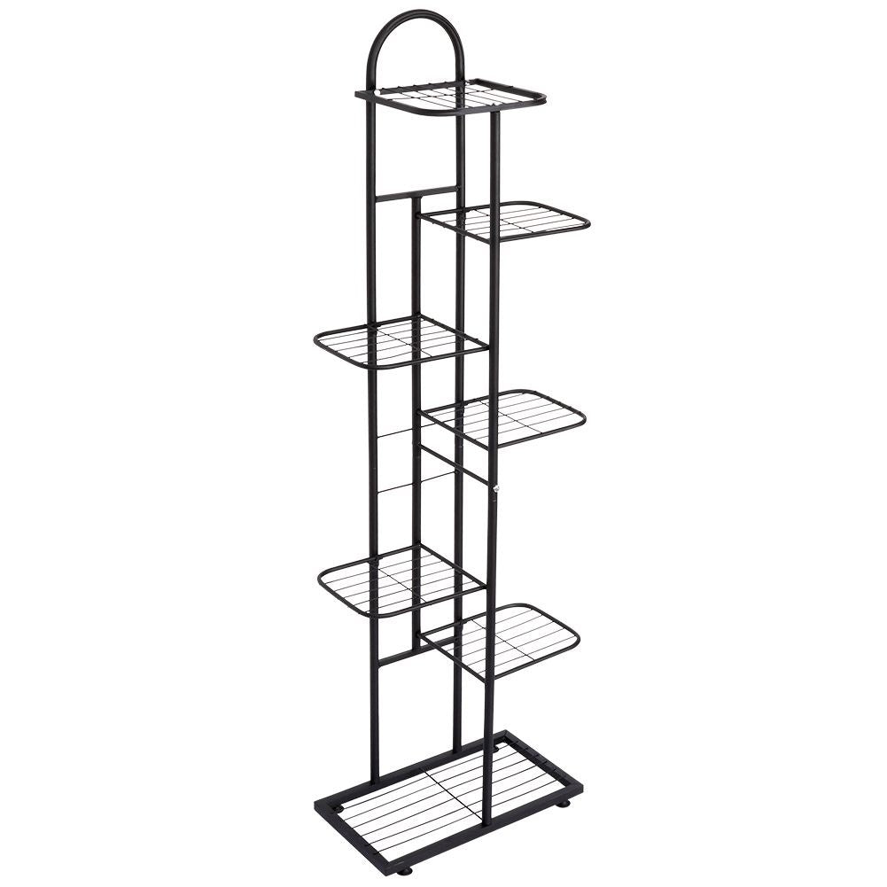 Black metal flower stand with 7 levels for potted plants