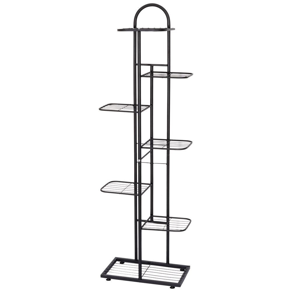 Black metal flower stand with 7 levels for potted plants