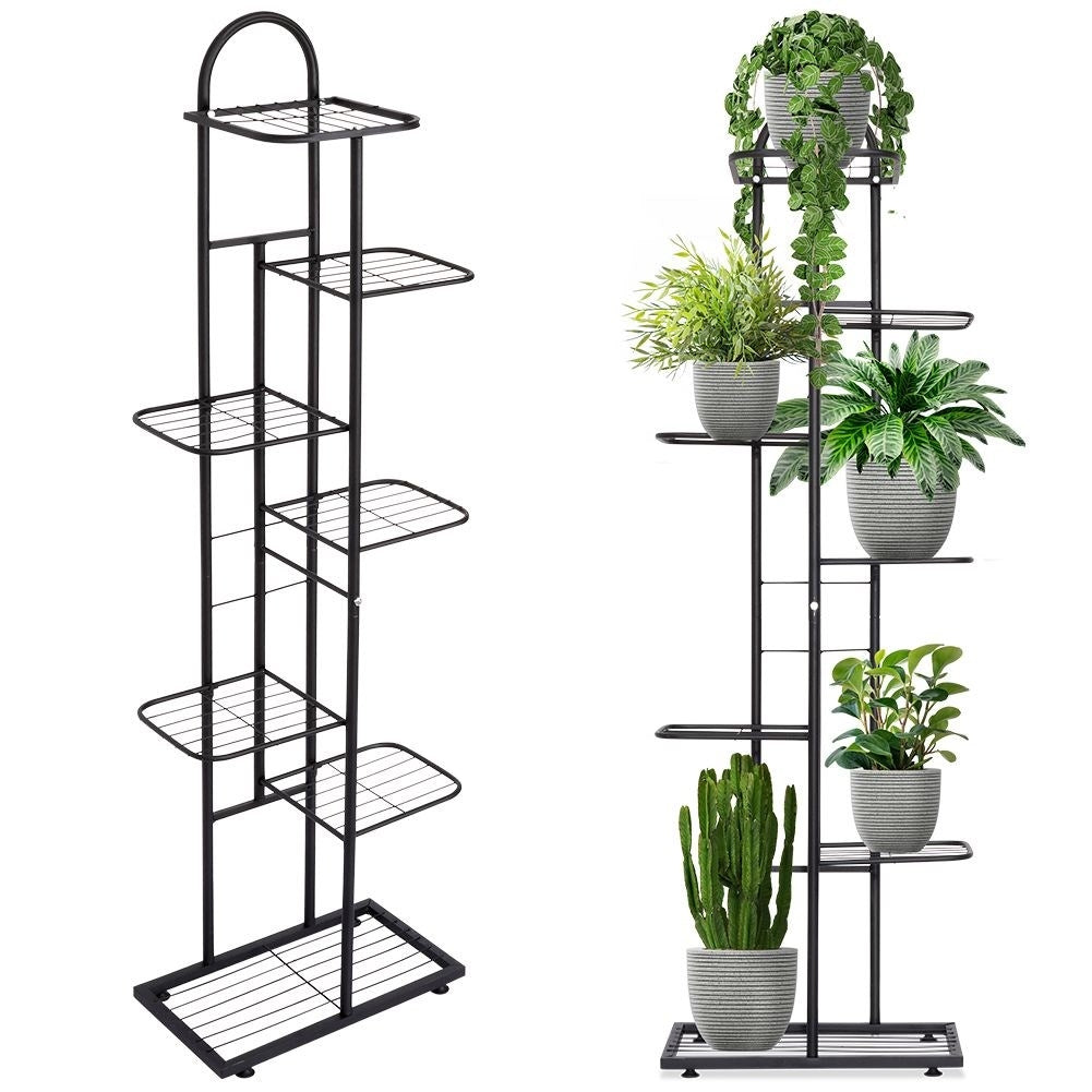 Black metal flower stand with 7 levels for potted plants