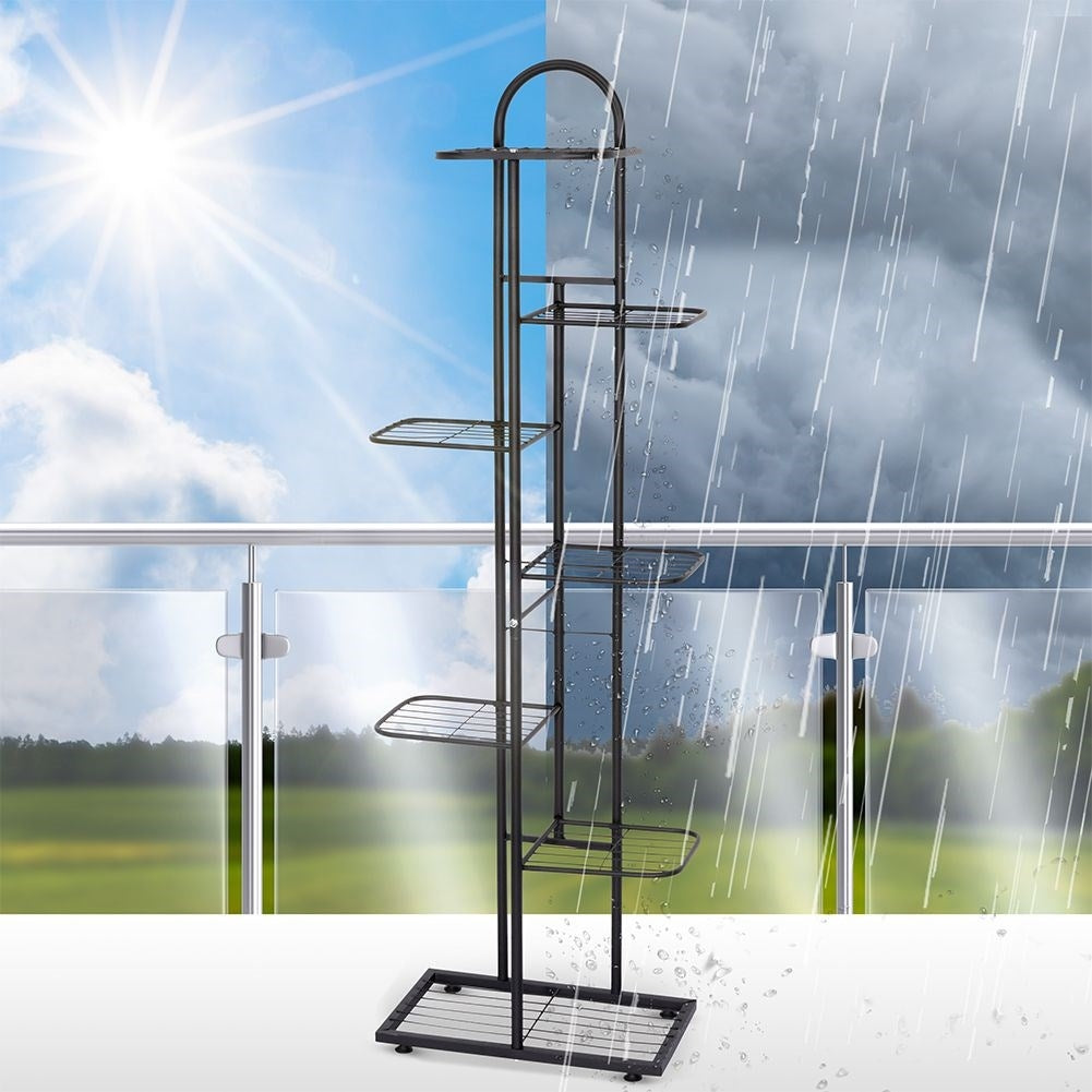 Black metal flower stand with 7 levels for potted plants