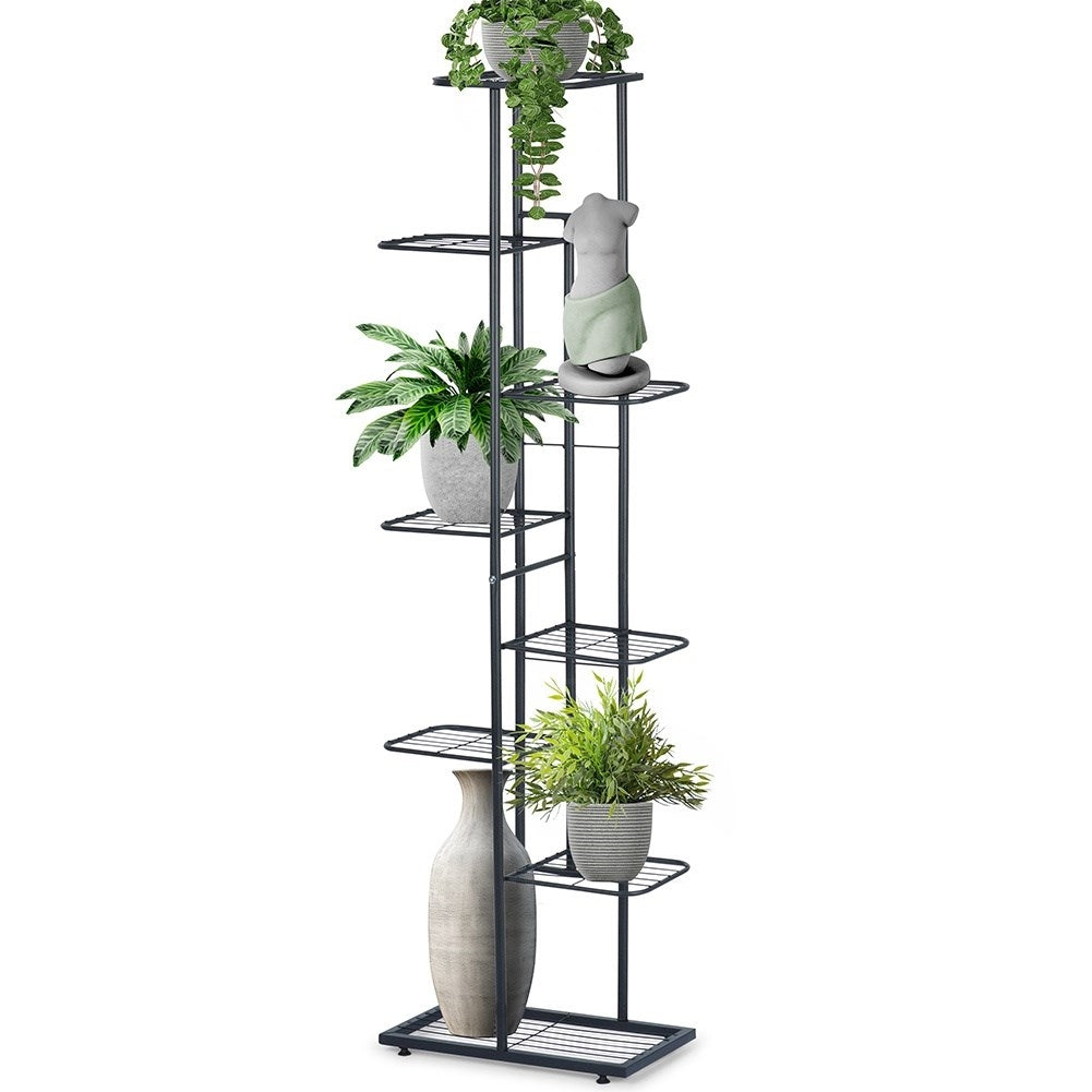 Black metal flower stand with eight levels for pots