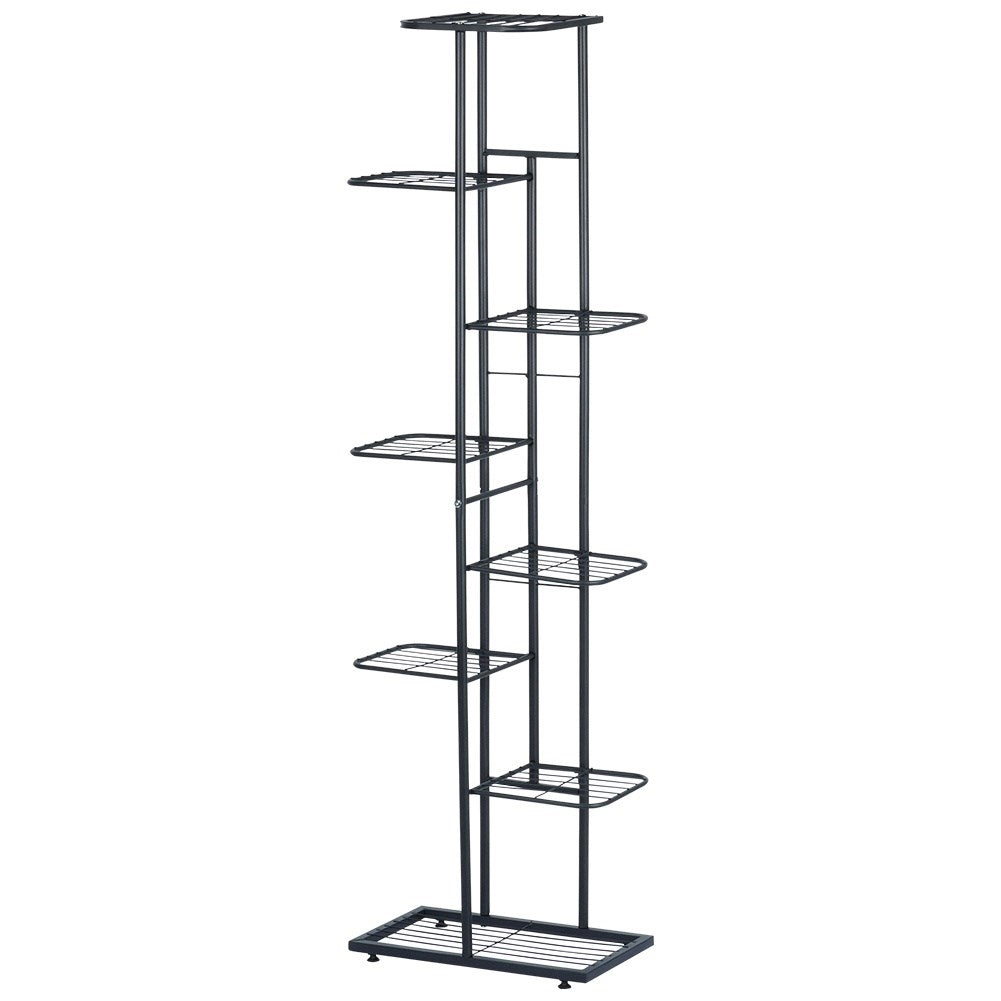 Black metal flower stand with eight levels for pots