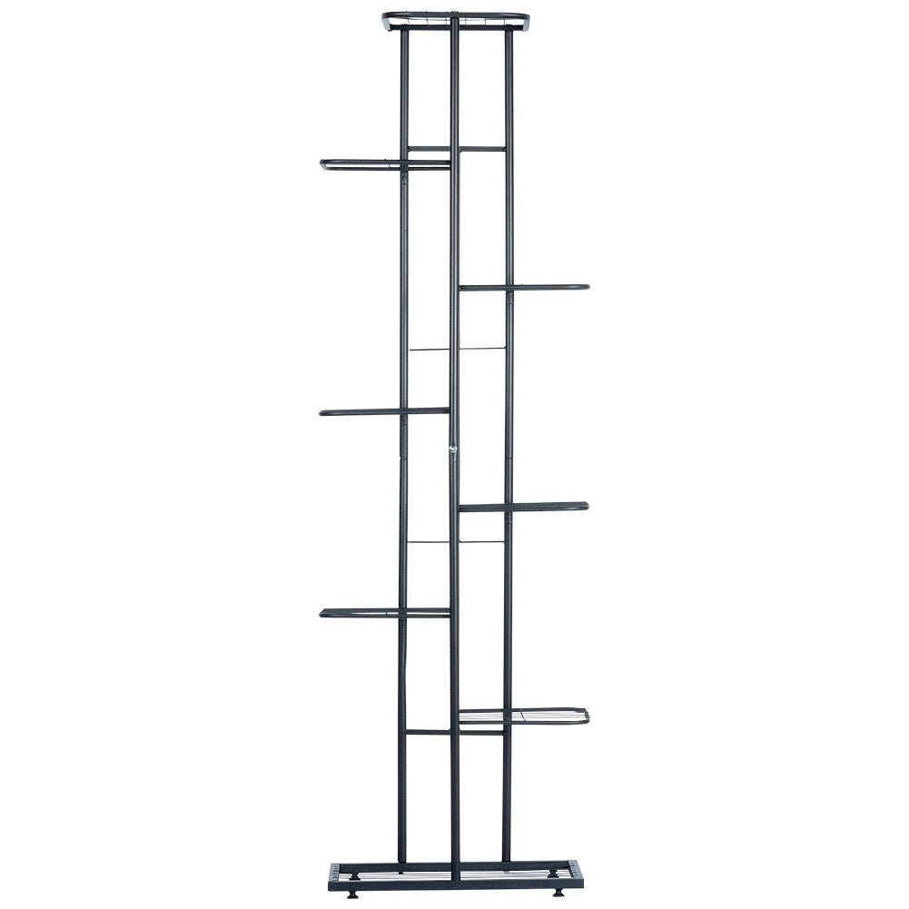 Black metal flower stand with eight levels for pots