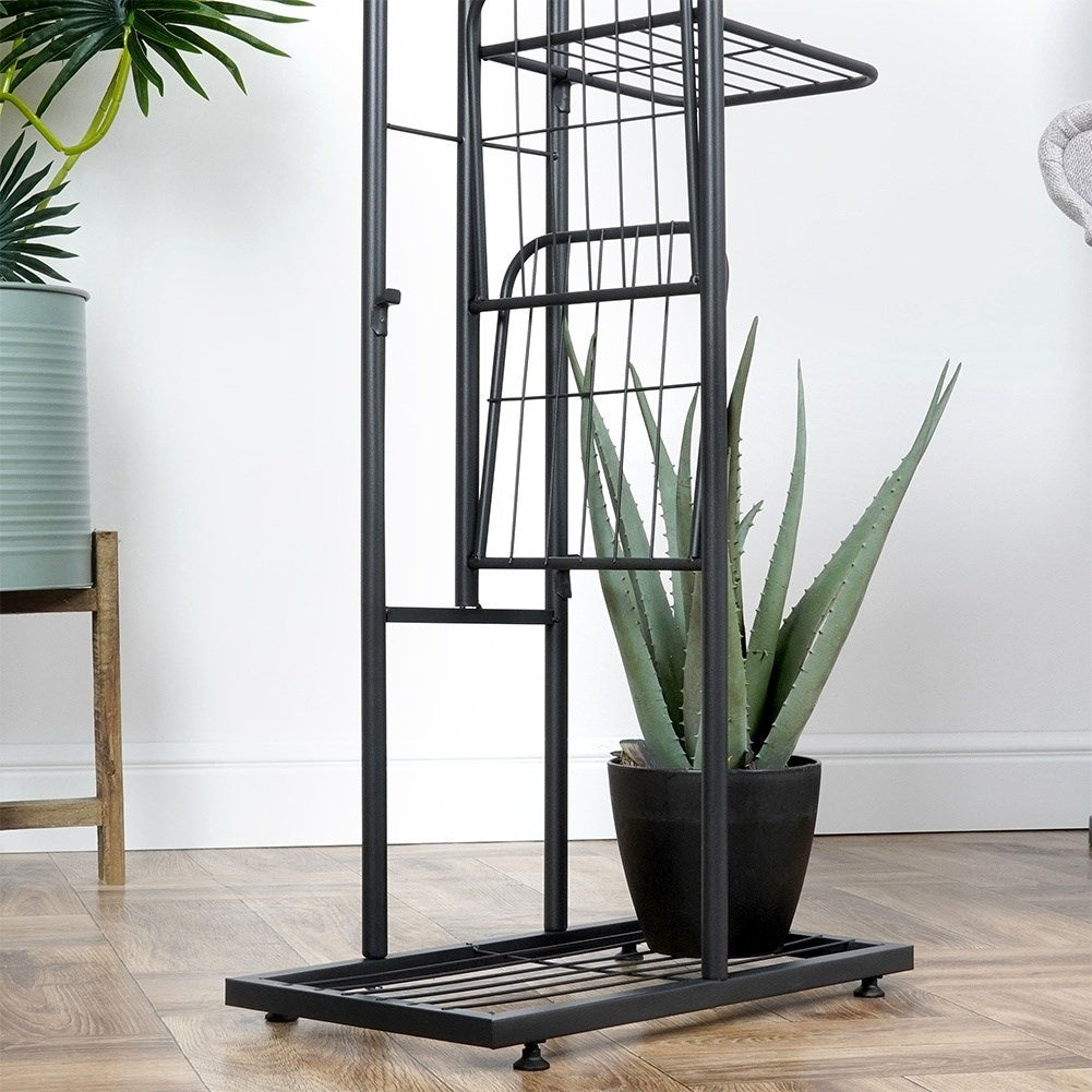 Black metal flower stand with eight levels for pots