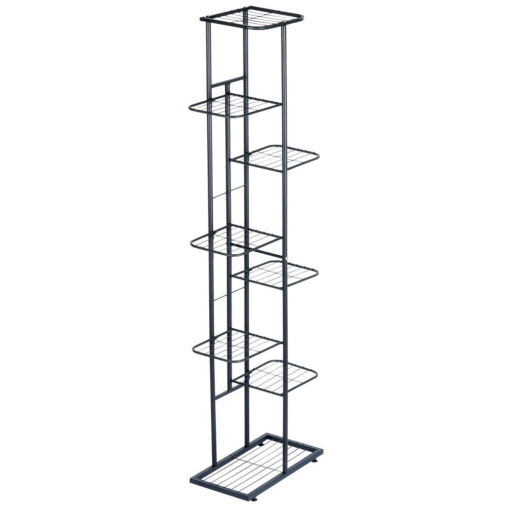 Black metal flower stand with eight levels for pots