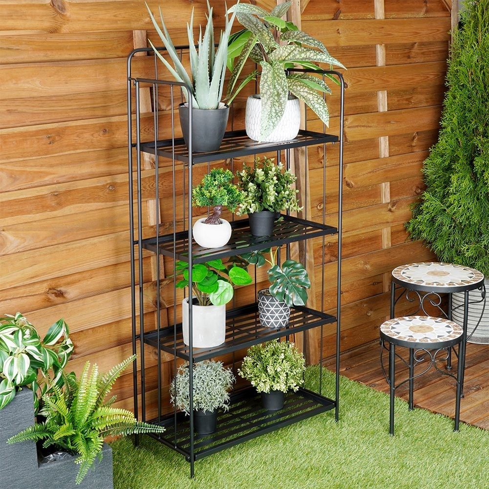 Black metal flower stand with four levels for decorations