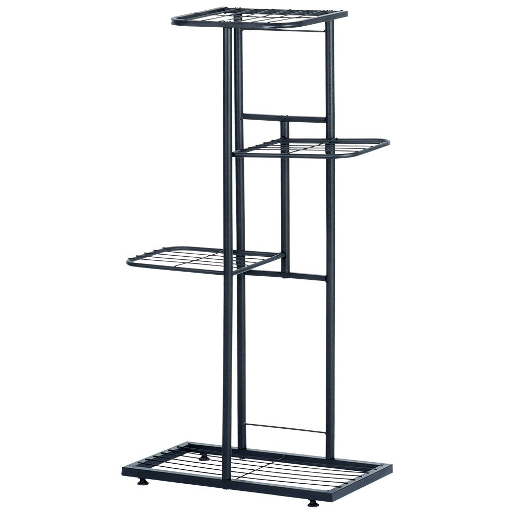 Black metal flower stand with four levels for indoor use