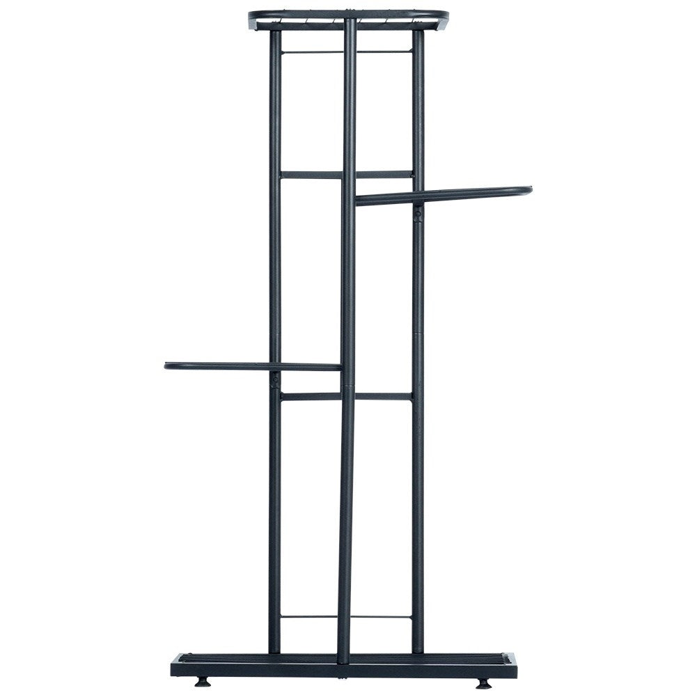 Black metal flower stand with four levels for indoor use