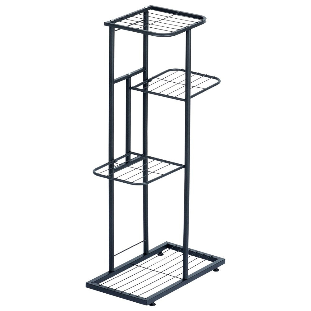 Black metal flower stand with four levels for indoor use