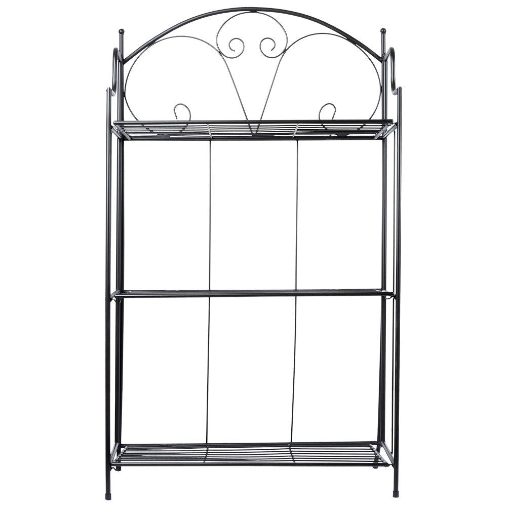 Black metal flower stand with three levels for pots