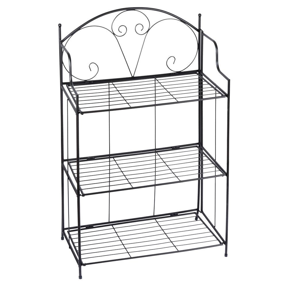 Black metal flower stand with three levels for pots