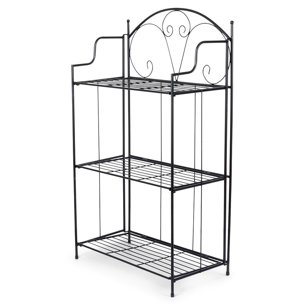 Black metal flower stand with three levels for pots