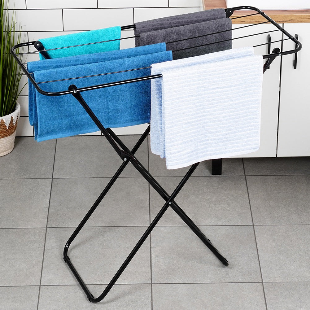 Black metal foldable laundry rack 93x43x88 cm